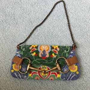 Mary Frances Multicolor Beaded Clutch with Gold Accents